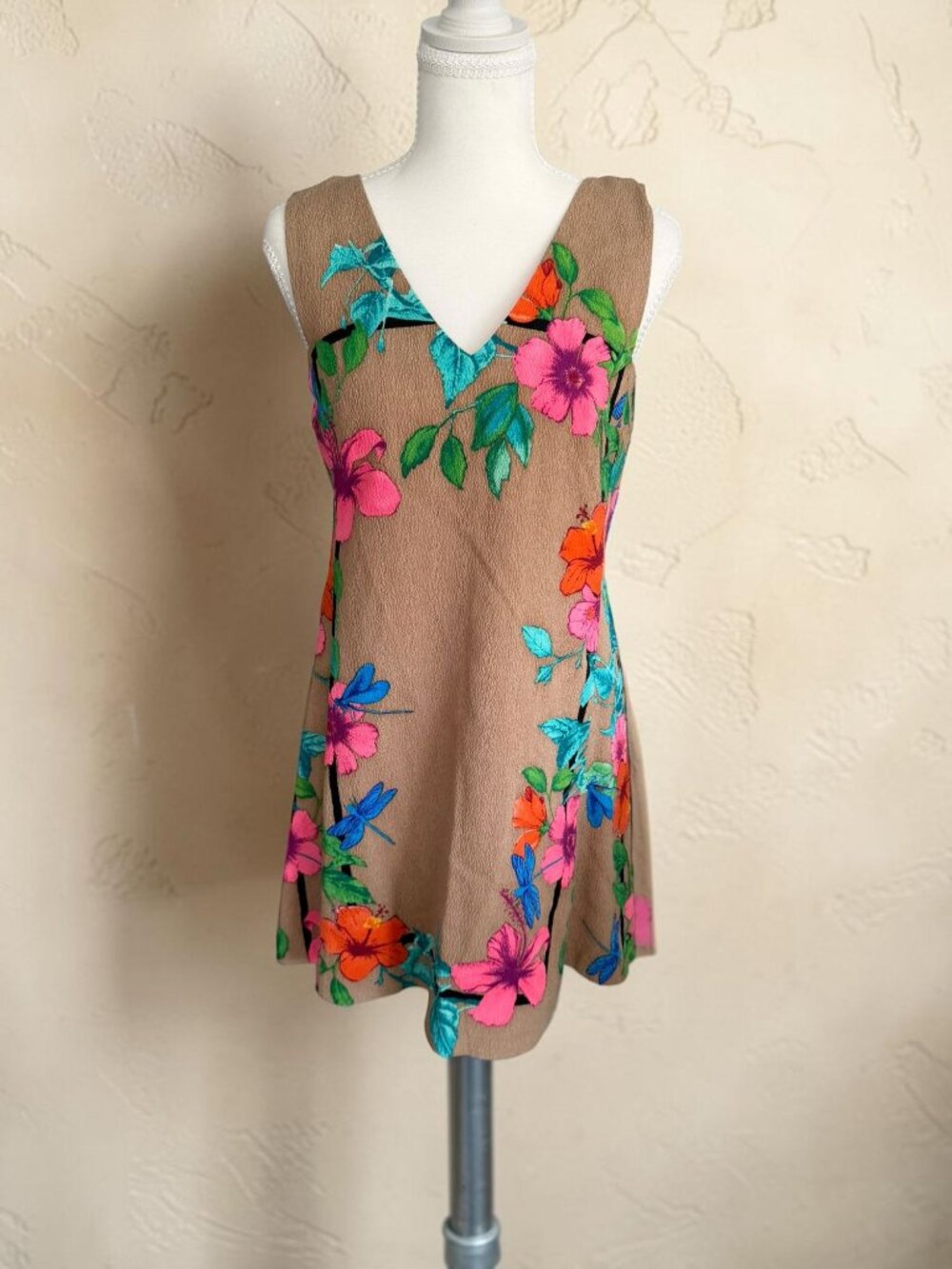 TRACY REESE Floral Tan A Line Dress Size XS